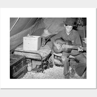 Farm Worker Playing Guitar, 1939. Vintage Photo Posters and Art